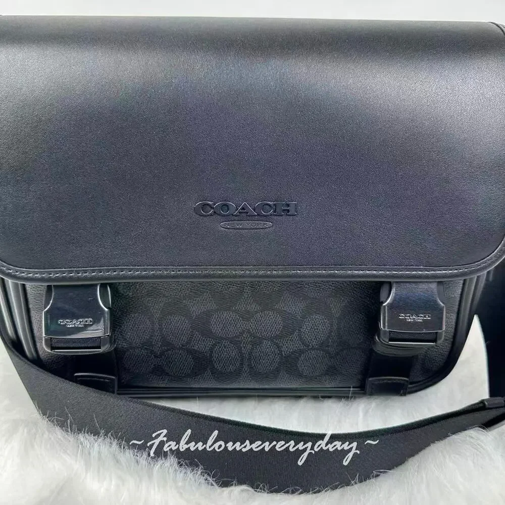 Coach Men Racer Messenger Bag In Signature Canvas Crossbody Black CT716 NWT